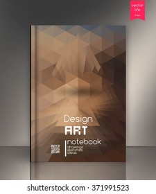 Blank vertical hardcover book template with red bookmark standing on gray surface. Vector illustration.