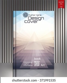 Blank vertical hardcover book template with red bookmark standing on gray surface. Vector illustration.