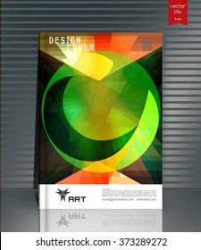 Blank vertical hardcover book template with red bookmark standing on gray surface. Vector illustration.