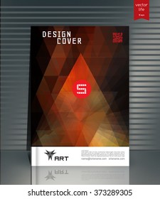 Blank vertical hardcover book template with red bookmark standing on gray surface. Vector illustration.