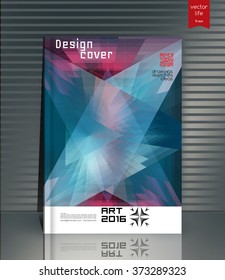Blank vertical hardcover book template with red bookmark standing on gray surface. Vector illustration.