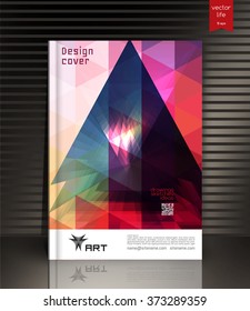 Blank vertical hardcover book template with red bookmark standing on gray surface. Vector illustration.