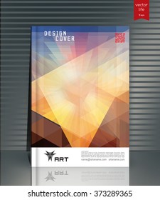 Blank vertical hardcover book template with red bookmark standing on gray surface. Vector illustration.