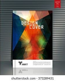 Blank vertical hardcover book template with red bookmark standing on gray surface. Vector illustration.