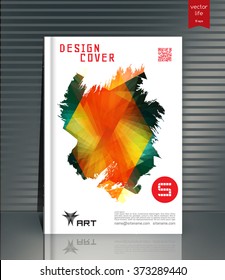 Blank vertical hardcover book template with red bookmark standing on gray surface. Vector illustration.