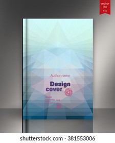 Blank vertical hardcover book template with red bookmark standing on gray surface. Vector illustration.