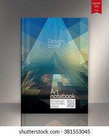 Blank vertical hardcover book template with red bookmark standing on gray surface. Vector illustration.