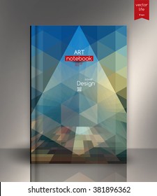 Blank vertical hardcover book template with red bookmark standing on gray surface. Vector illustration.
