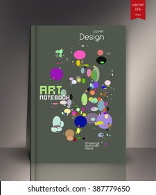 Blank vertical hardcover book template with red bookmark standing on gray surface.Abstract cover. Cover of the book, journal, notebook. Cover in the style of abstract artists.  Vector illustration.