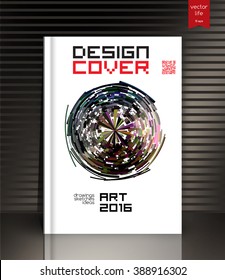 Blank vertical hardcover book template with red bookmark standing on gray surface. Vector illustration.