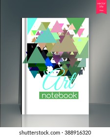 Blank vertical hardcover book template with red bookmark standing on gray surface. Vector illustration.