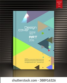 Blank vertical hardcover book template with red bookmark standing on gray surface. Vector illustration.