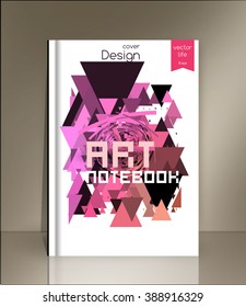 Blank vertical hardcover book template with red bookmark standing on gray surface. Vector illustration.