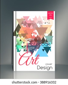 Blank vertical hardcover book template with red bookmark standing on gray surface. Vector illustration.