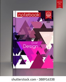 Blank vertical hardcover book template with red bookmark standing on gray surface. Vector illustration.