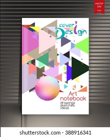 Blank vertical hardcover book template with red bookmark standing on gray surface. Vector illustration.
