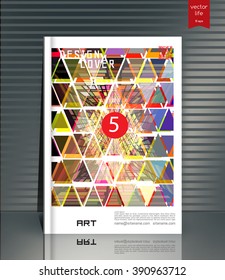 Blank vertical hardcover book template with red bookmark standing on gray surface. Vector illustration.