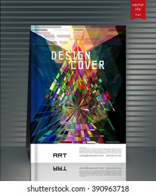 Blank vertical hardcover book template with red bookmark standing on gray surface. Vector illustration.