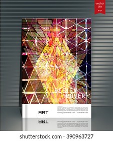 Blank vertical hardcover book template with red bookmark standing on gray surface. Vector illustration.