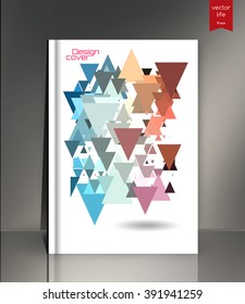 Blank vertical hardcover book template with red bookmark standing on gray surface. Vector illustration.