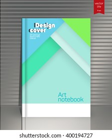 Blank vertical hardcover book template with red bookmark standing on gray surface. Vector illustration. Material design template