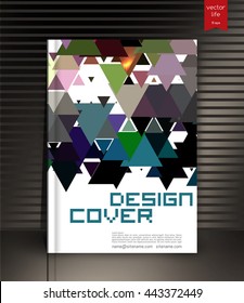 Blank vertical hardcover book template with red bookmark standing on gray surface. Vector illustration.