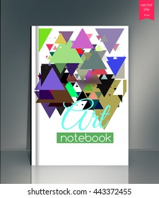 Blank vertical hardcover book template with red bookmark standing on gray surface. Vector illustration.