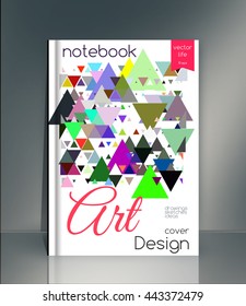 Blank vertical hardcover book template with red bookmark standing on gray surface. Vector illustration.