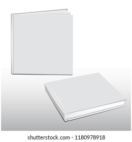 Blank vertical and horizontal softcover square book template standing on white surface. Vector mock up illustration