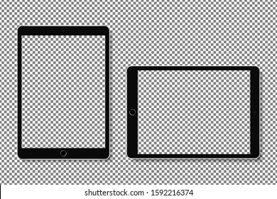 Blank Vertical And Horizontal Tablet Mockup Set. Modern Tablet Mockup With Transparent Screen. Realistic Tablet Isolated On Transparent Background.