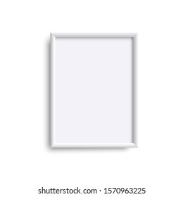 Blank vertical picture frame, realistic white vertical picture frame, A4. Empty white picture frame mockup template isolated on white background. Vector illustration