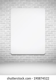 Blank vertical poster on brick wall, vector eps10 illustration