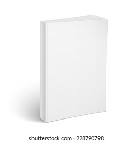 Blank vertical softcover book template standing on white surface  Perspective view. Vector illustration.