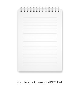 Blank vertical spiral notebook on white background Vector illustration. 
