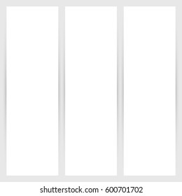 Blank vertical white paper banner sheets with shadow effects. Vector templates for presentation, business design and retail