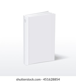 Blank vertical white softcover book standing on table perspective view. Mockup book for education and publish, vector book with hardcover illustration