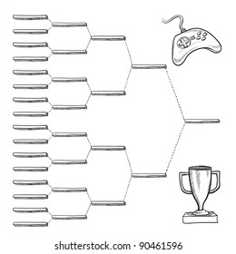 Blank video game tournament blank bracket - vector file with doodle style