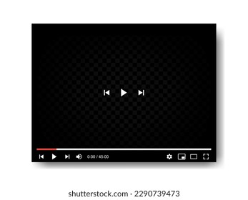 Blank video screen. Video player interface. You are using a desktop desktop web player, a modern social media interface design template for web and mobile applications. Vector illustration.	