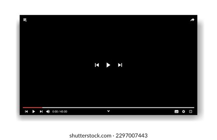 Pantalla de vídeo en blanco. Interfaz de reproductor de vídeo. Está utilizando un reproductor web de escritorio, una plantilla moderna de diseño de interfaz de medios sociales para aplicaciones web y móviles. Ilustración vectorial.	