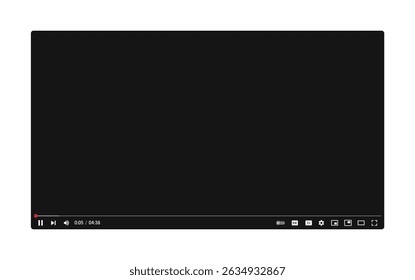 Tela de vídeo em branco. Interface do reprodutor de vídeo. Você está usando um web player de desktop, um modelo de design de interface de mídia social moderna para aplicativos móveis e da Web. Ilustração vetorial.