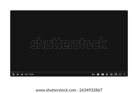 Blank video screen. Video player interface. You are using a desktop web player, a modern social media interface design template for web and mobile applications. Vector illustration.