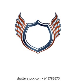 Blank vintage emblem with copy-space, vintage heraldic design. Decorative winged protection shield.