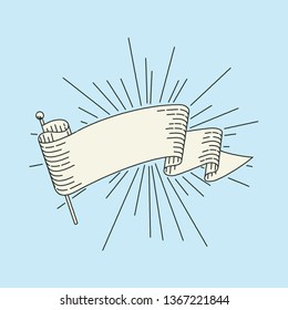 Blank vintage engraving style banner and light rays vector illustration