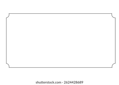 Blank vintage frame outline with decorative corners, empty rectangular border on white background for design
