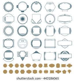 Blank vintage insignias and stamps set. Design logos, labels, badges, apparel, shirts and stickers. Vector illustration