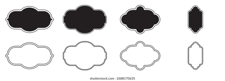 Blank vintage label frames collection. Set of decorative vintage label frames in various shapes and borders, perfect for design templates, tags, stickers, and invitations.