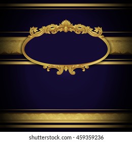Blank vintage label with golden ornaments on deep blue background.