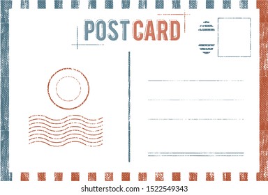 Blank vintage post card and font duo template with stamp.vector illustration	
