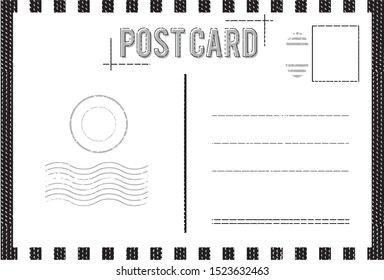 Blank Vintage Post Card And Font Duo Template With Stamp.vector Illustration	
