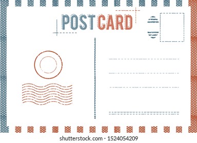 Blank vintage post card and font duo template with stamp.vector illustration	

